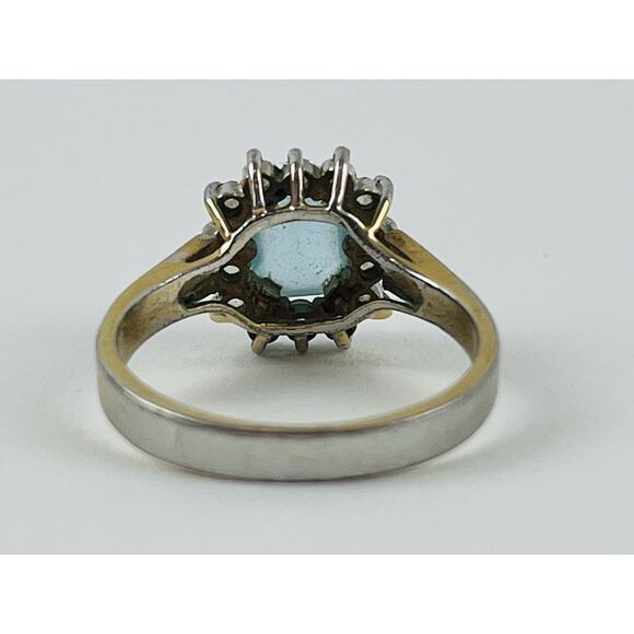 Vintage Ring 14K GE Gold Electroplate Taiwan Size 9 Aquamarine Blue Pale Rhinest - Picture 13 of 16